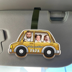 Fahr Vorsichtig- Personalisierter Sonnenblendenclip mit Foto für Fahrer, Papa und Mama