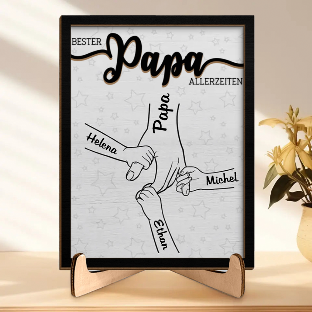 Hand in Hand Personalisierte Holztafel für Papa, Mama, Opa und Oma