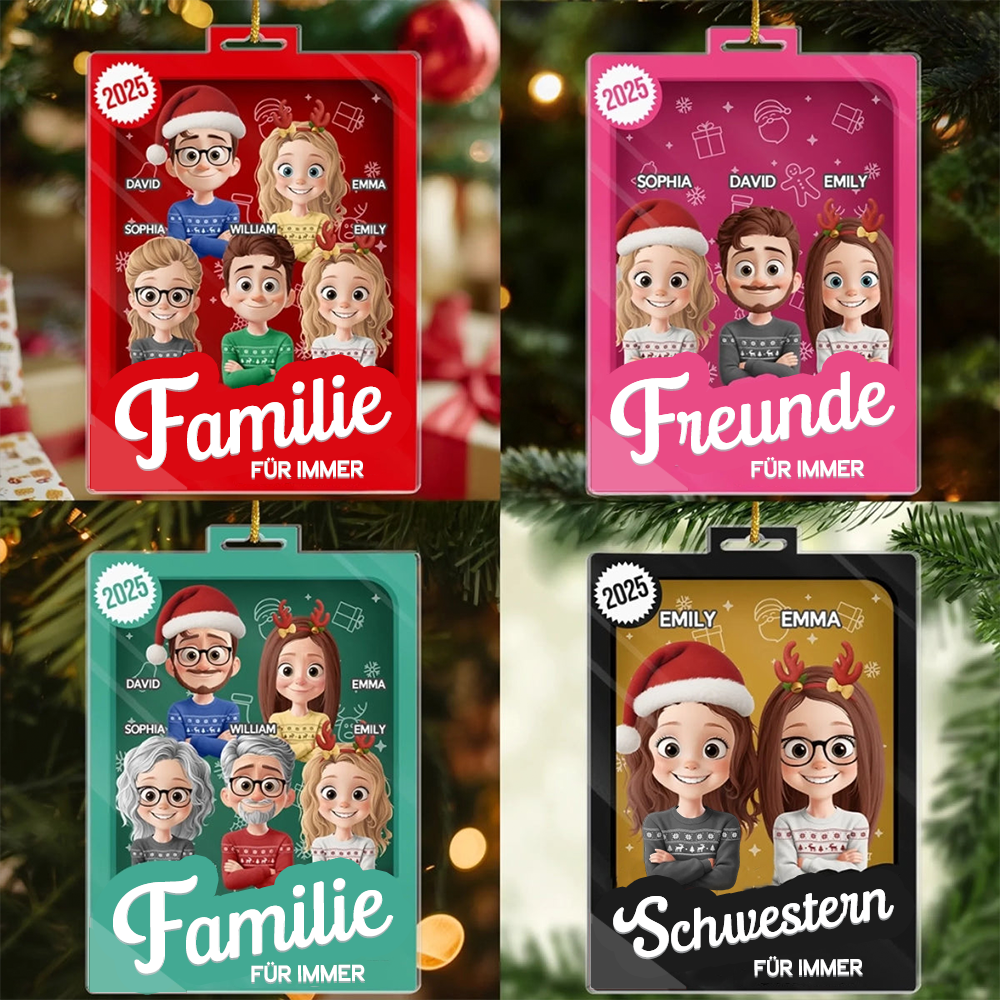 Personalisierter Acrylanhänger mit 2-6 Personen oder Haustieren Christbaumschmuck für Familie und Freunde