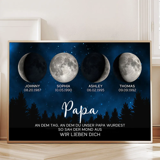 Personalisierte Mondphasen-Grafik mit Bilderrahmen Geschenk für Papa