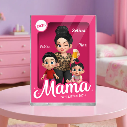 Frau und Kinder-Personalisierter Acrylblock mit eine Frau und 1-5 Kinder Geschenk für Mama und Oma