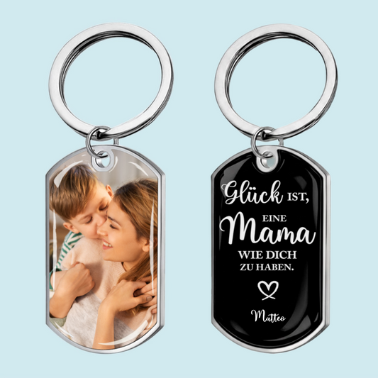 Foto Schlüsselanhänger mit Gravur Edelstahl-Schlüsselanhänger mit Expoxidharz Geschenk für Papa, Mama, Oma und Opa