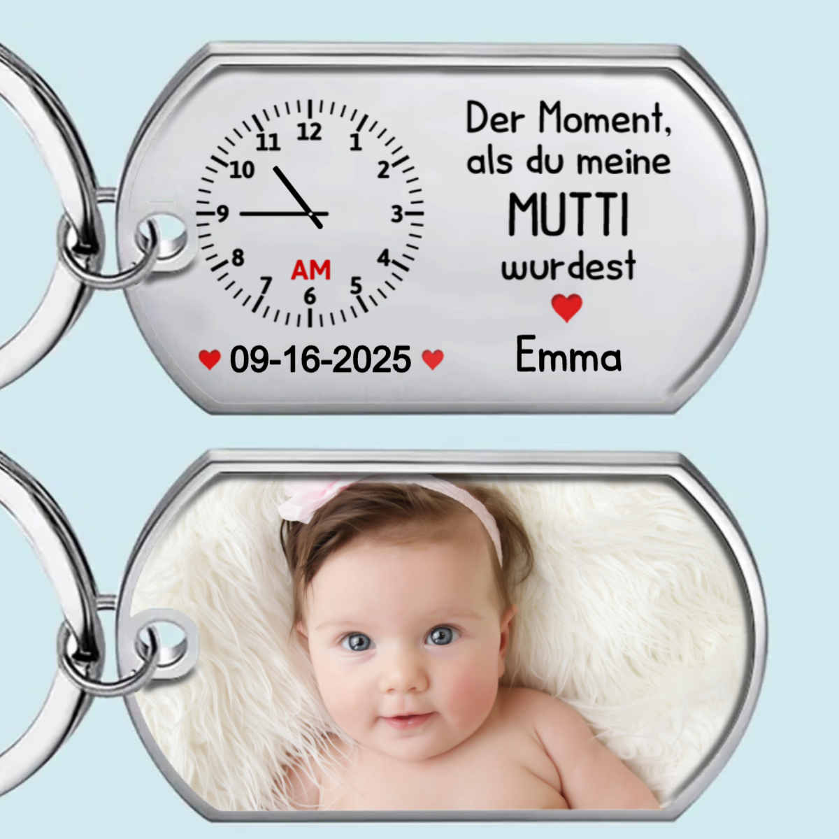 Der Moment, als du...Foto Schlüsselanhänger mit Gravur Edelstahl-Schlüsselanhänger mit Expoxidharz