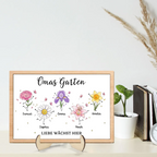 Personalisierter Holzaufsteller mit Geburtsblumen - Omas Garten