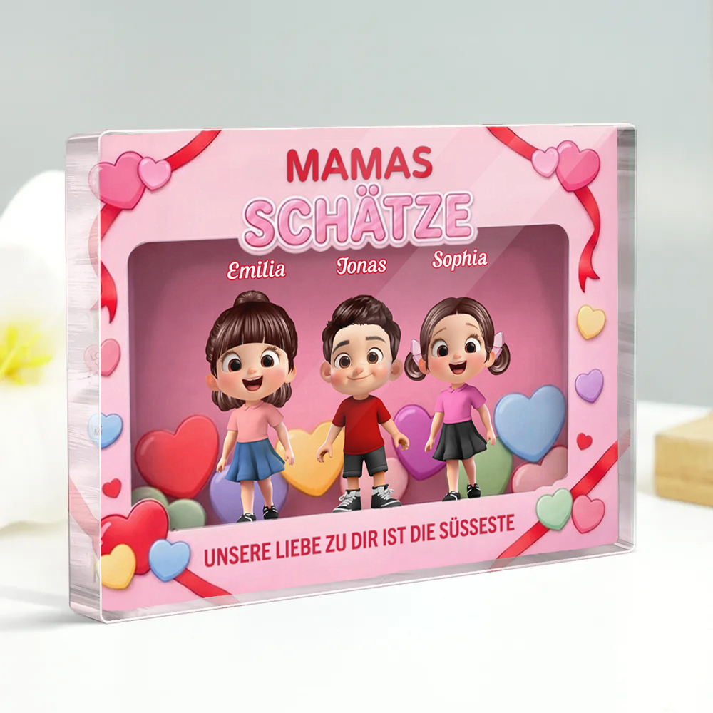 Omas Schätze - Personalisierter Acrylblock mit Kinder Geschenk für Mama und Oma