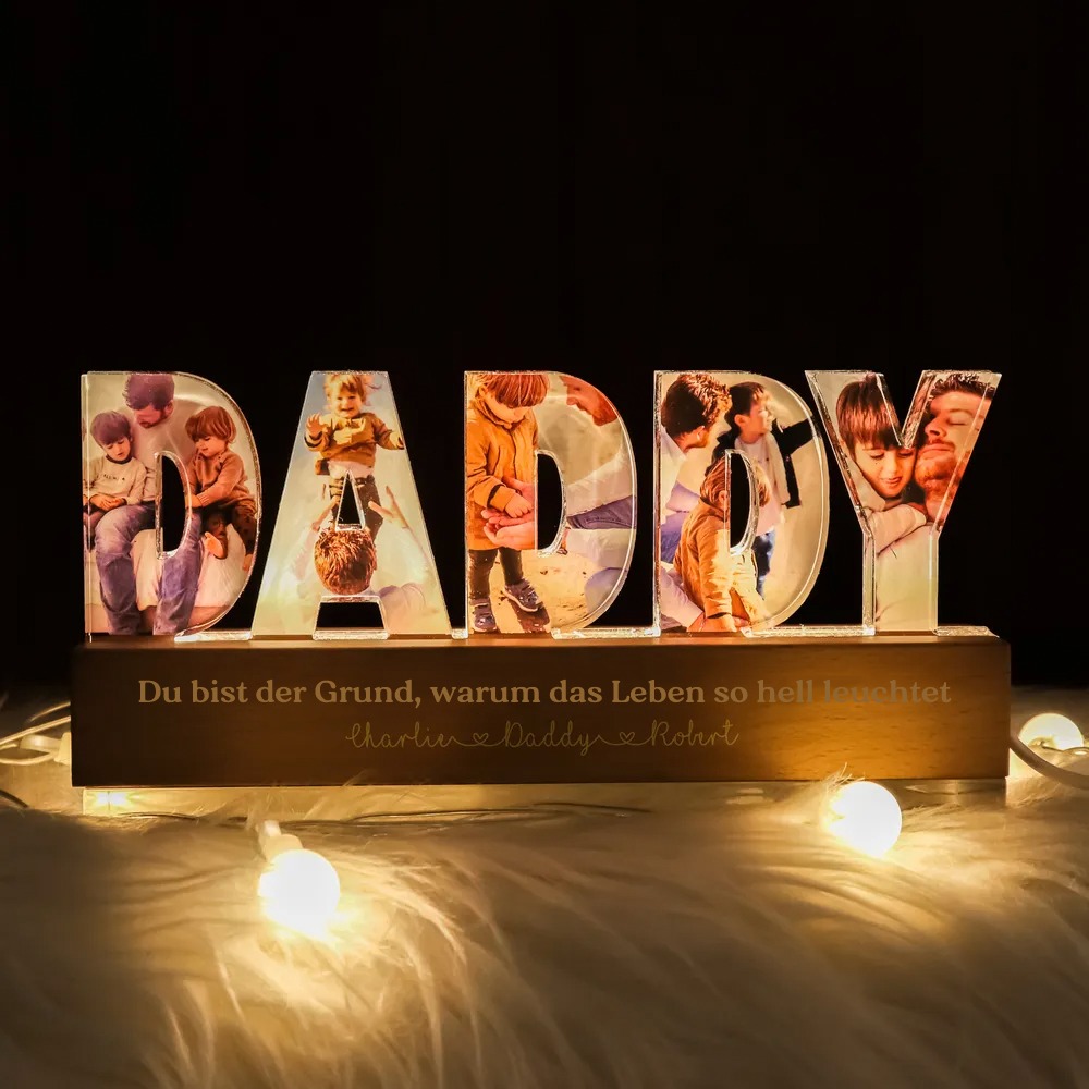 Personalisiertes DADDY-Nachtlicht mit Foto, Sprüche und Namen Geschenke für Papa