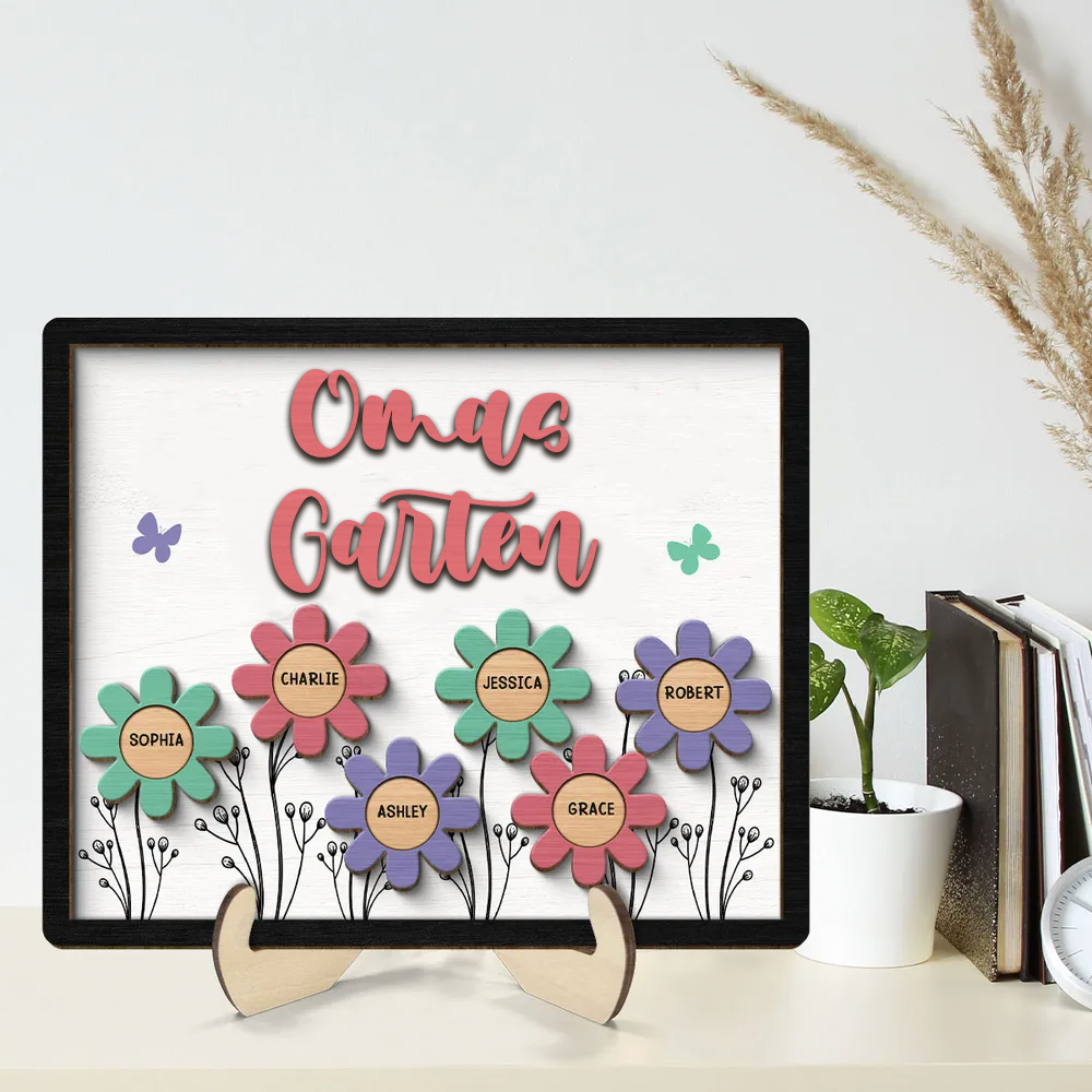 Personalisierte Holztafel mit Blumen für Oma und Mama