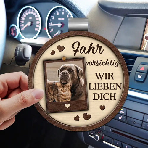 Fahr Vorsichtiig Sonnenblendenclip mit Foto für Papa, Mama, Oma und Opa