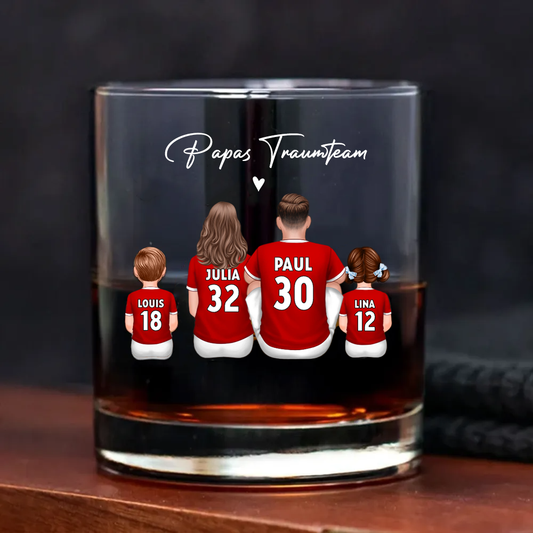 Papas Fußballteam - Whisky-Glas mit 2-5 Personen personalisiert Geschenk für Vater