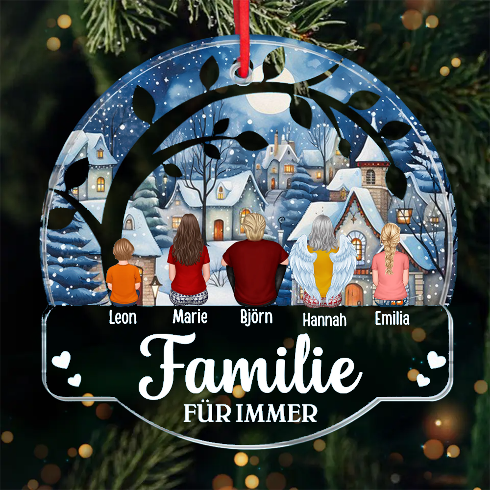 Die Familie unter den Ästen-Acryl Weihnachtsanhänger Personalisierter Christbaumschmuck