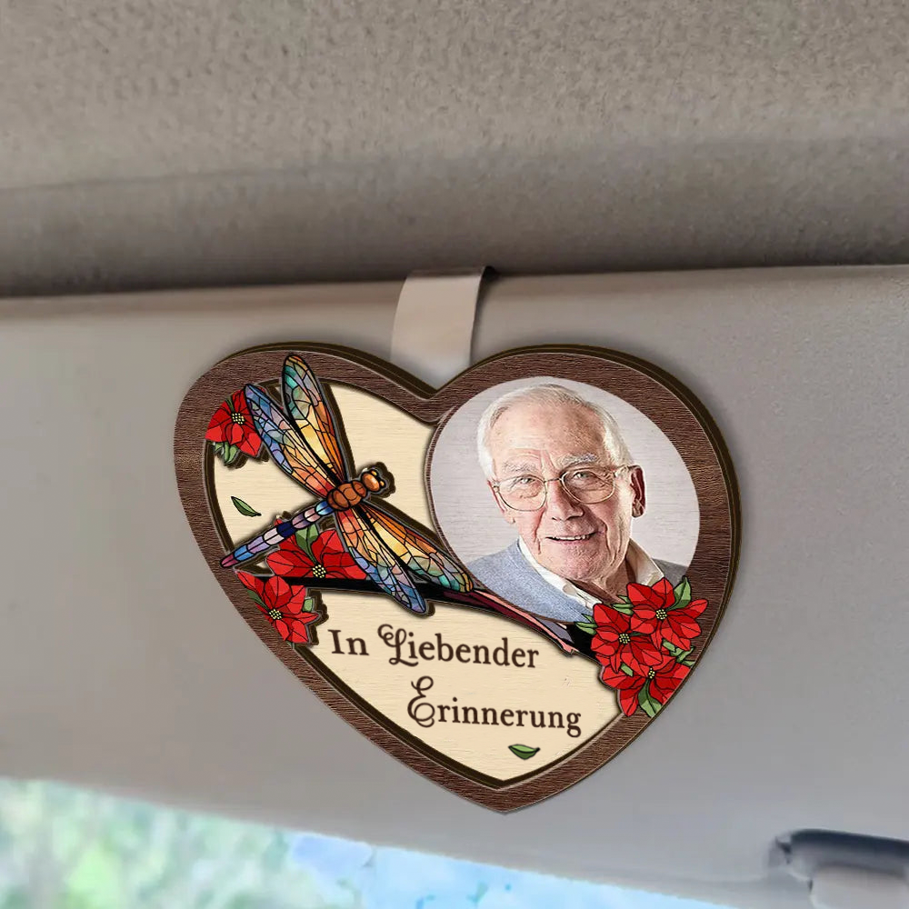 Personalisiertes Sonnenblendenclip mit Foto Herzform Trauersgeschenk