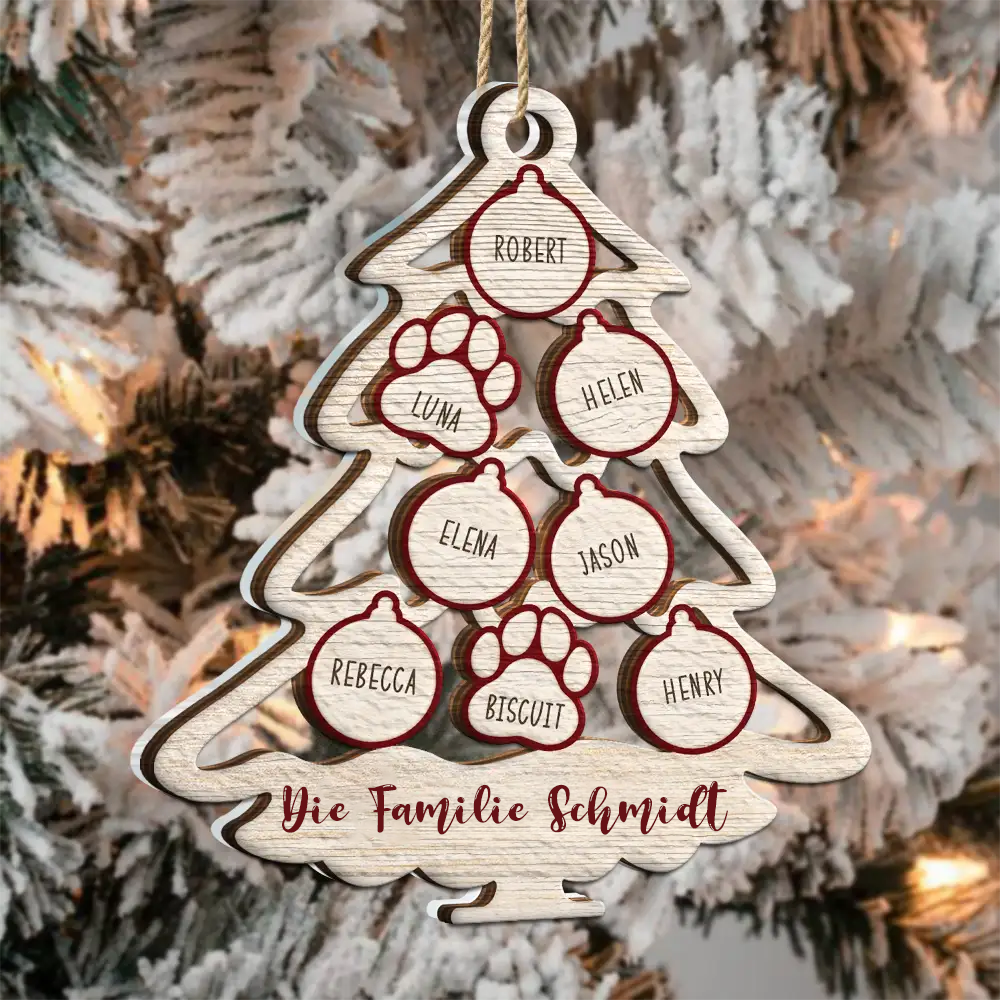 Familie Baum mit Haustier Weihnachten Icon - Personalisierte 2-Layer-Mix Ornament