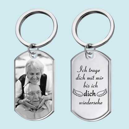 Foto Schlüsselanhänger mit Gravur Edelstahl-Schlüsselanhänger mit Expoxidharz Trauergeschenk