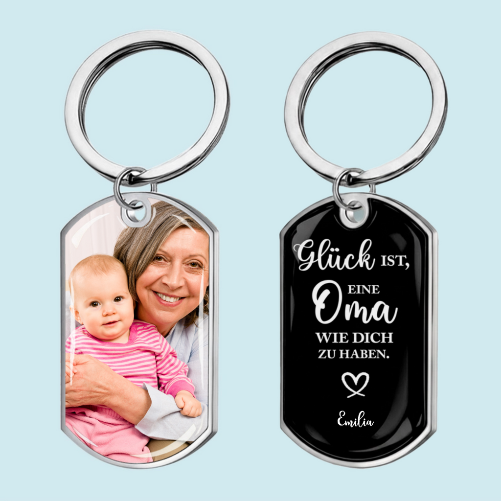 Foto Schlüsselanhänger mit Gravur Edelstahl-Schlüsselanhänger mit Expoxidharz Geschenk für Papa, Mama, Oma und Opa