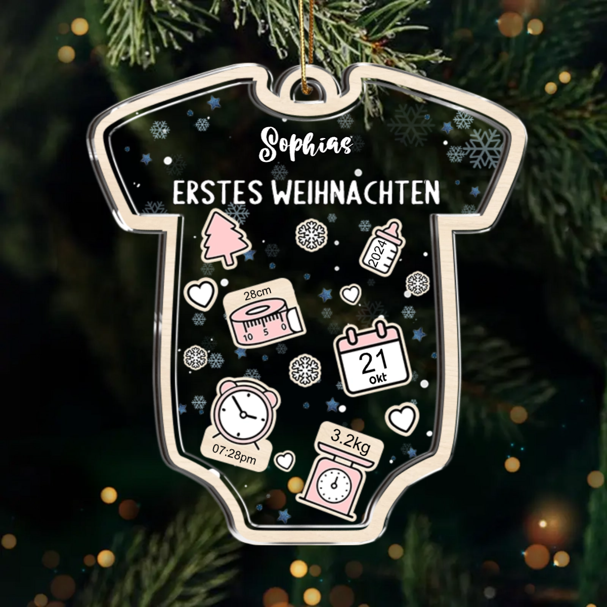 Erstes Weihnachten-Acryl Christbaumschmuck-Individuelles Geschenk für Neugeborene