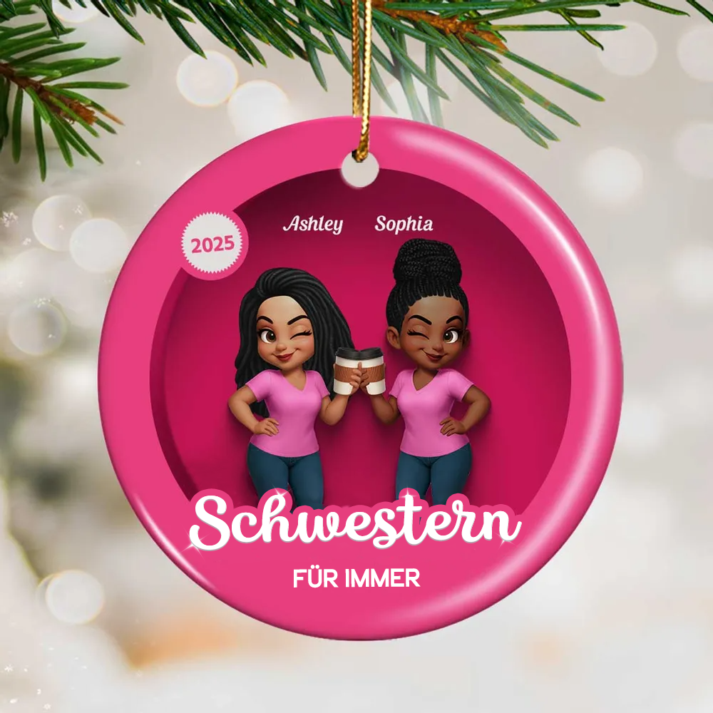 Keramikornament mit 2-6 Frauen personalisiert Christbaumschmuck für Schwester und beste Freundinnen