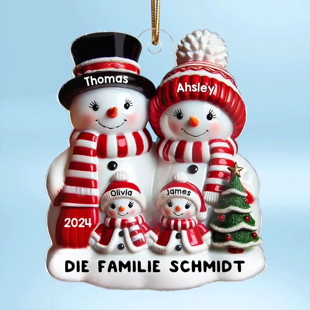 Schneemann-Familie Glanzeffekt Weihnachtsdekoration – Personalisierter Acrylanhänger