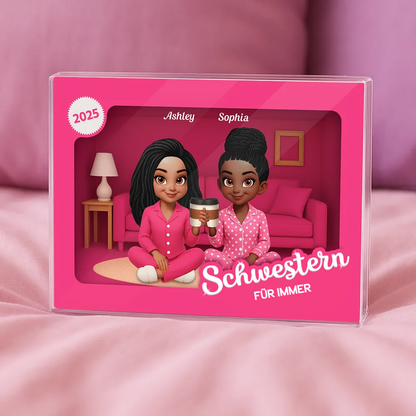 Pyjama-Party-Personalisiertes Acrylblock mit 2-6 Frauen Geschenk für beste Freundin und Schwester