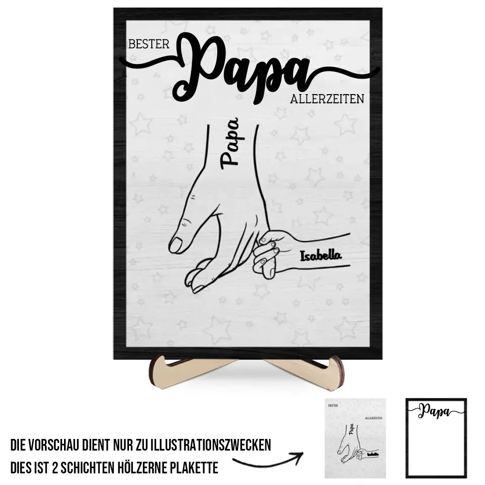 Hand in Hand Personalisierte Holztafel für Papa, Mama, Opa und Oma