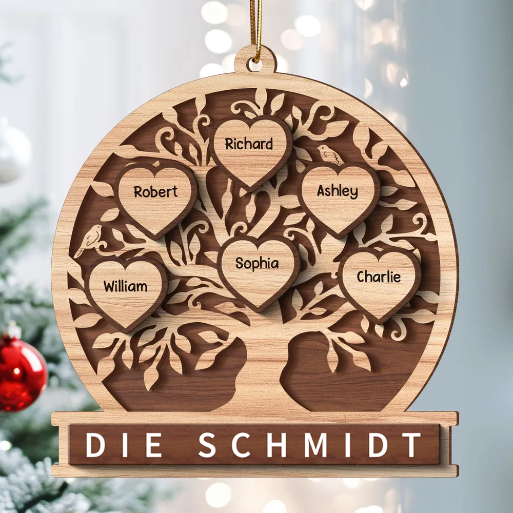 Familienbaum- Personalisierter Holzanhänger in 2 Lagen Christbaumschmuck