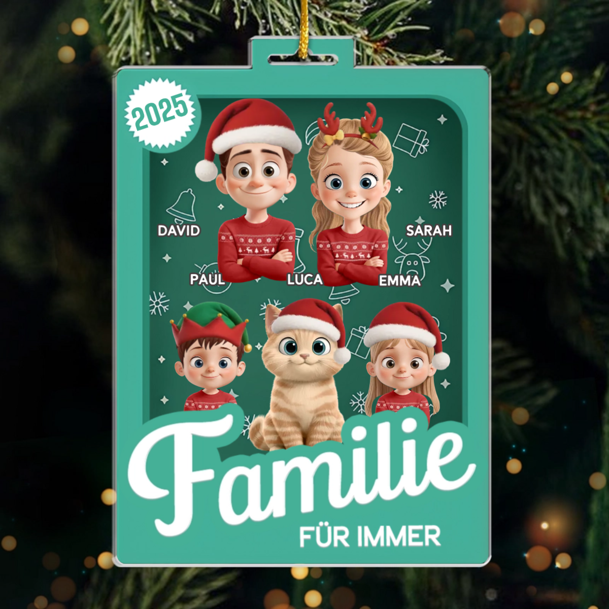 Personalisierter Acrylanhänger mit 2-6 Personen oder Haustieren Christbaumschmuck für Familie und Freunde