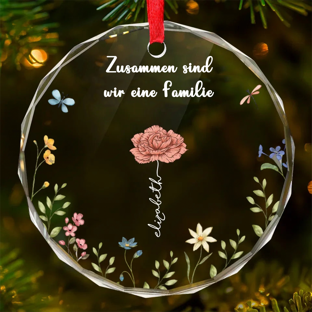 Geburtsblumen und Sprüche-Glas Ornament für Freunde. Familie und Schwestern