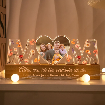 Personalisierte MOM-Nachtlicht mit Foto und Geburtsblumen für Mutter