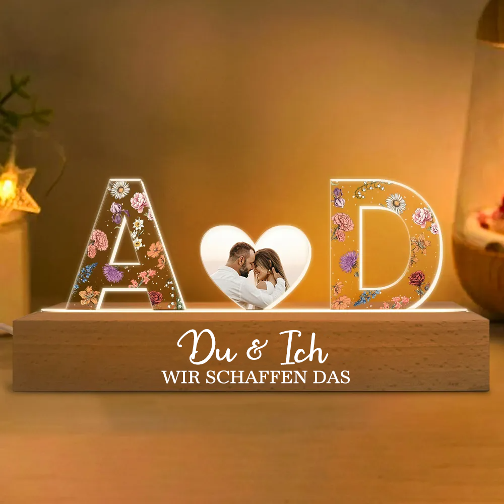 2 Buchstaben Personalisiertes LED-Nachtlicht mit Foto und Spruch