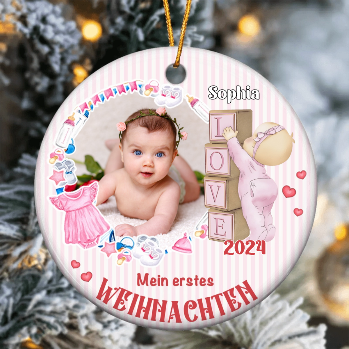 Personalisierter Baby-Weihnachtsanhänger aus Keramik„Mein erstes Weihnachten“