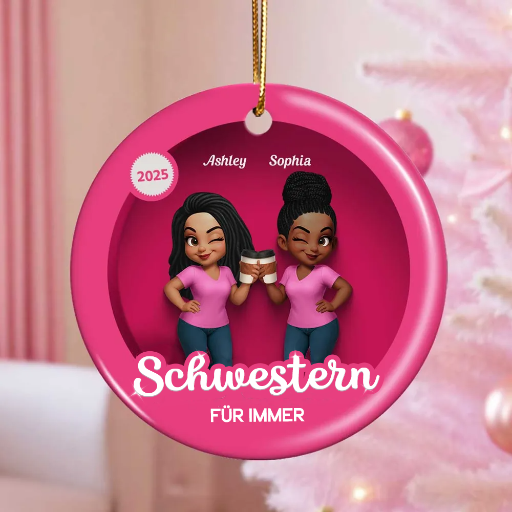 Keramikornament mit 2-6 Frauen personalisiert Christbaumschmuck für Schwester und beste Freundinnen