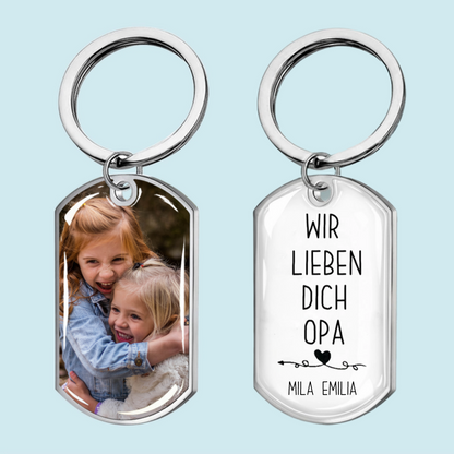 Ich liebe dich Papa/Mama - Foto Schlüsselanhänger mit Gravur Edelstahl-Schlüsselanhänger mit Expoxidharz