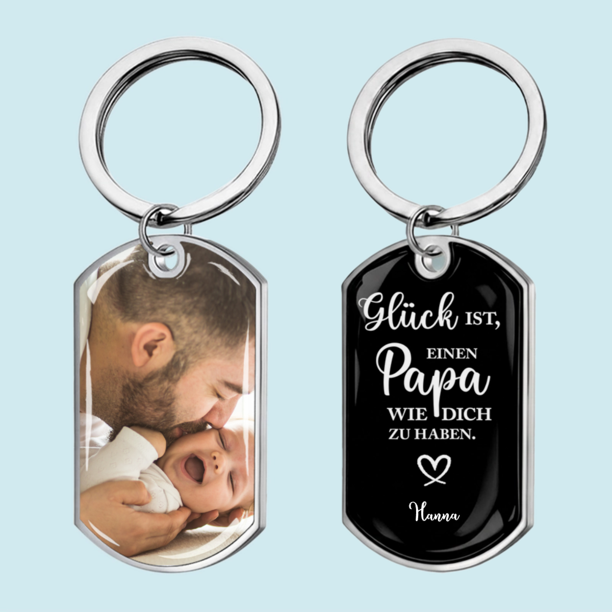 Foto Schlüsselanhänger mit Gravur Edelstahl-Schlüsselanhänger mit Expoxidharz Geschenk für Papa, Mama, Oma und Opa