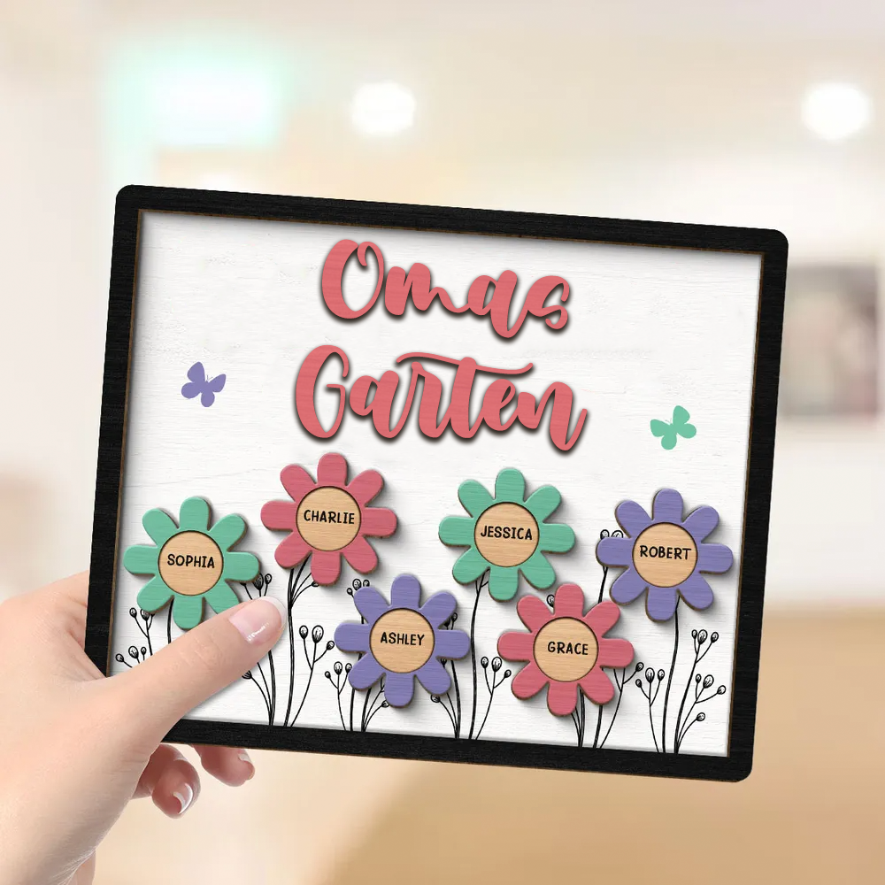 Personalisierte Holztafel mit Blumen für Oma und Mama