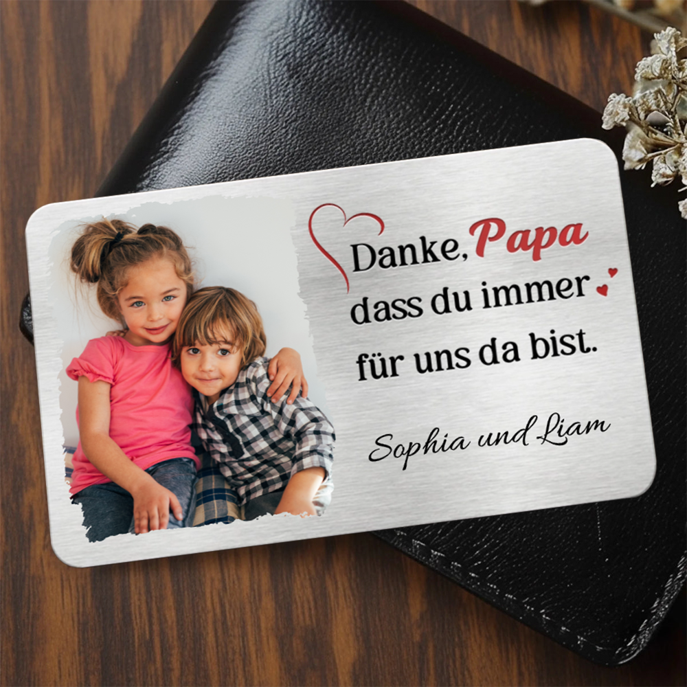 "Danke Papa" Foto Geldbörse-Karte mit Gravur Geschenk für Papa und Mama