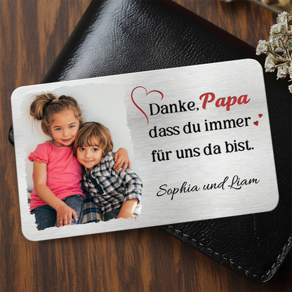 "Danke Papa" Foto Geldbörse-Karte mit Gravur Geschenk für Papa und Mama