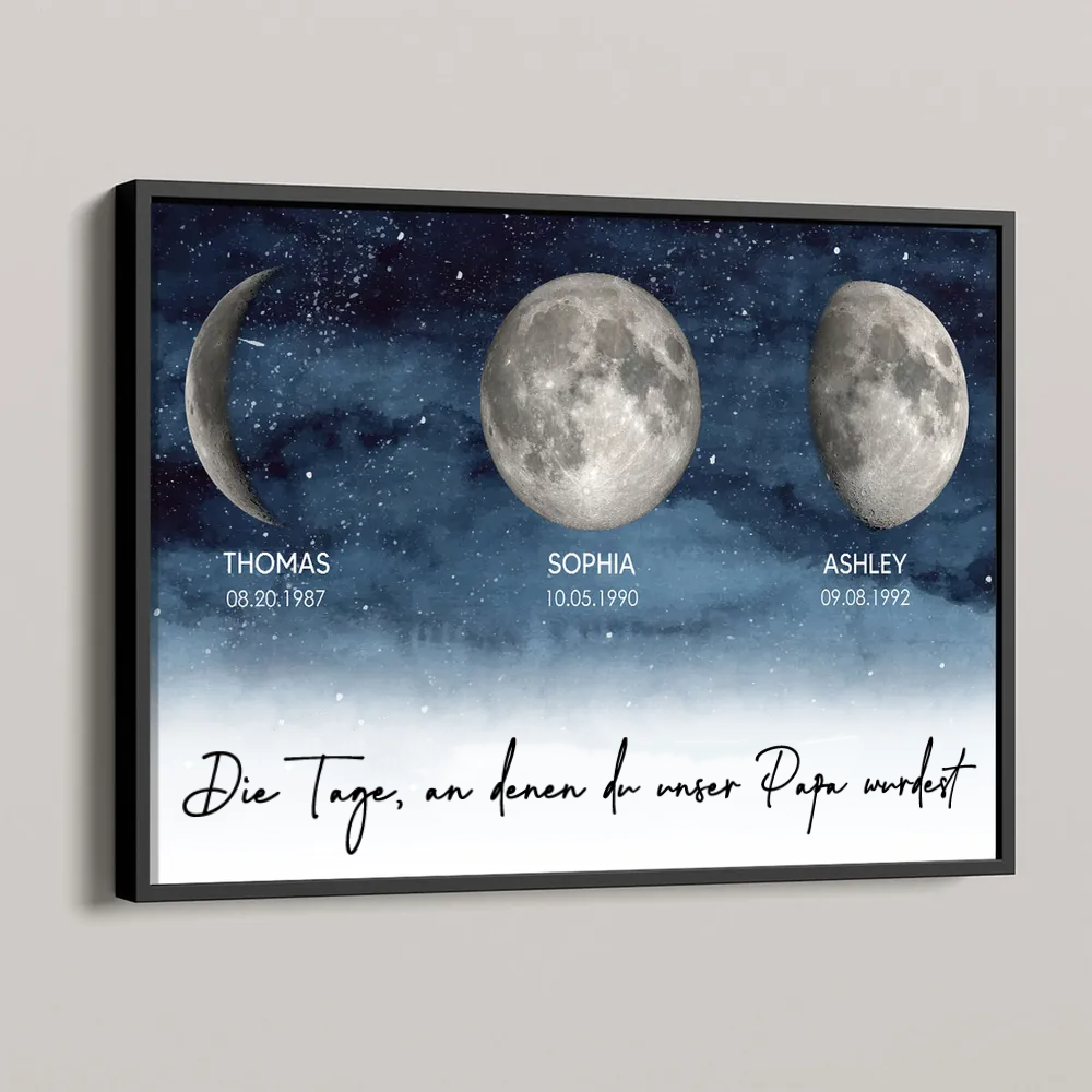 Personalisierte Mondphasen-Grafik mit Holzrahmen Geschenk für Mama und Papa