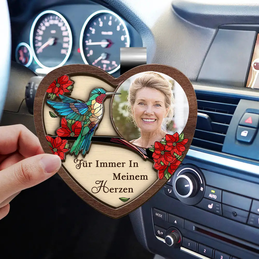Personalisiertes Sonnenblendenclip mit Foto Herzform Trauersgeschenk