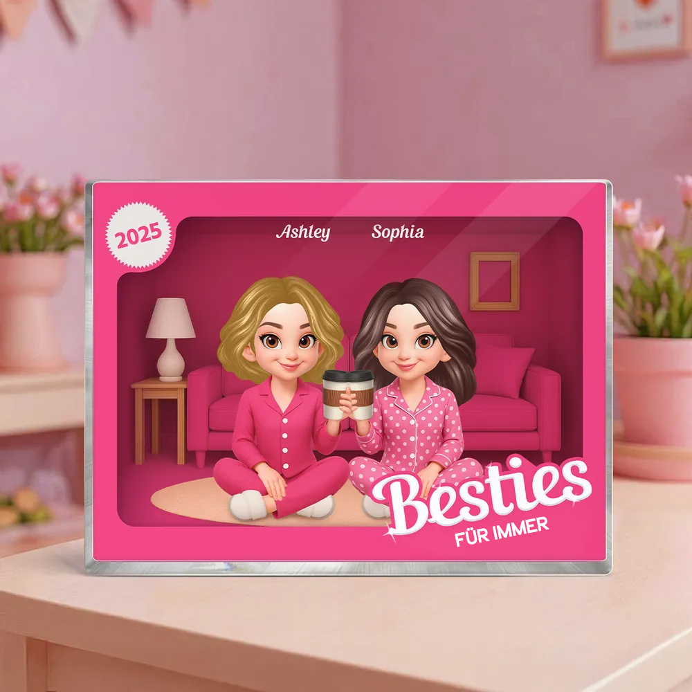 Pyjama-Party-Personalisiertes Acrylblock mit 2-6 Frauen Geschenk für beste Freundin und Schwester