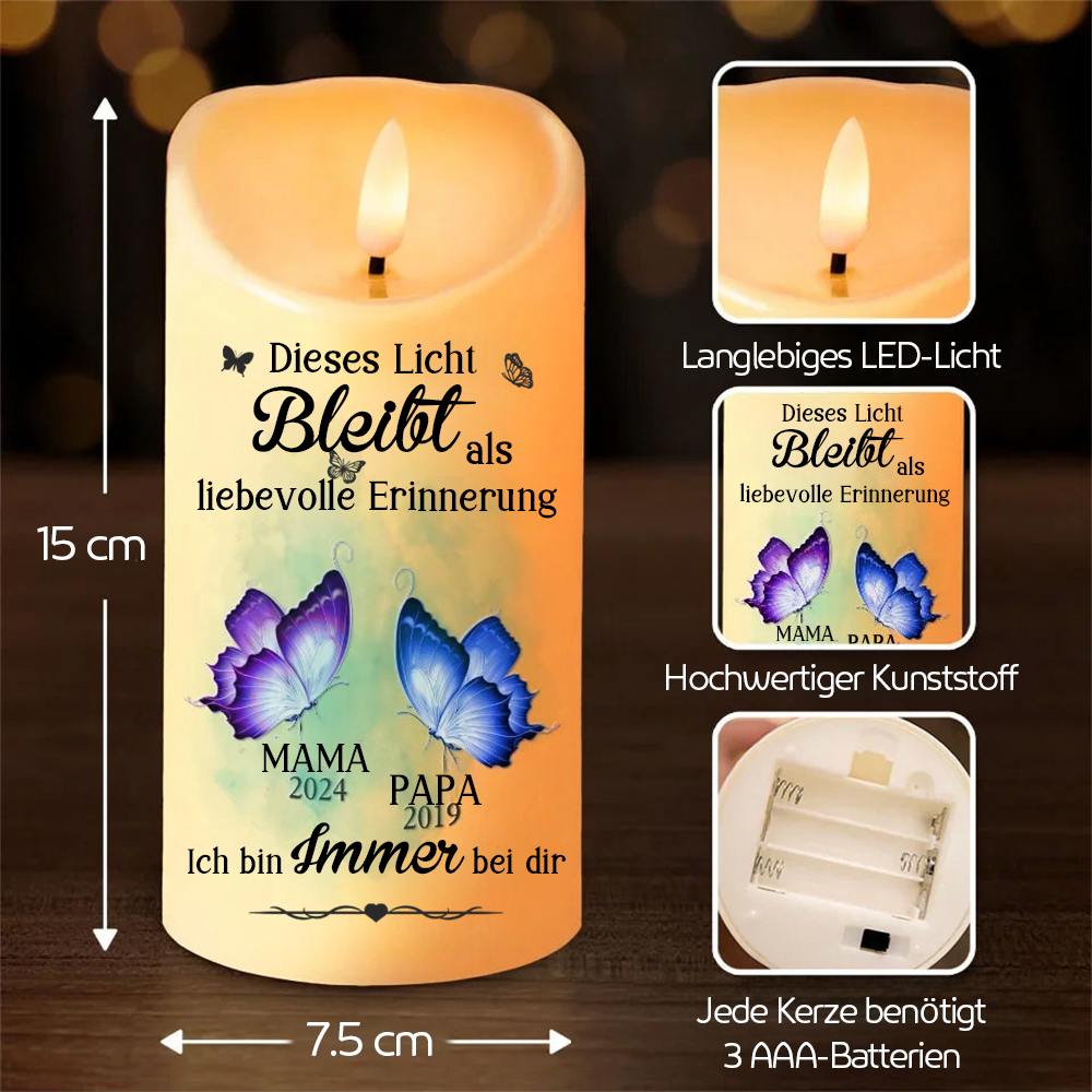 Personalisierte LED-Kerze mit Schmetterling Trauergeschenk