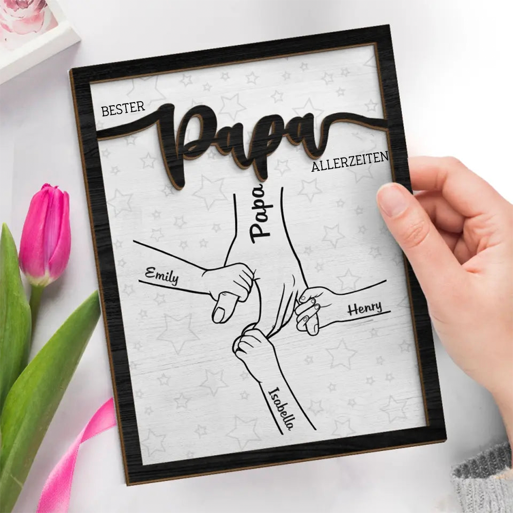 Hand in Hand Personalisierte Holztafel für Papa, Mama, Opa und Oma