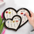 Zuerst... Jetzt...Personalisierte Doppelherz-Holztafel  mit Geburtsblumen und Namen