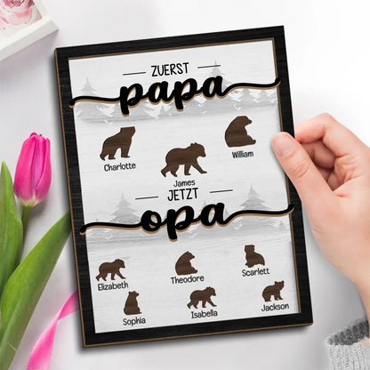 Zuerst Papa, Jetzt Opa - Personalisierte Holzplakette im Tiermotiv