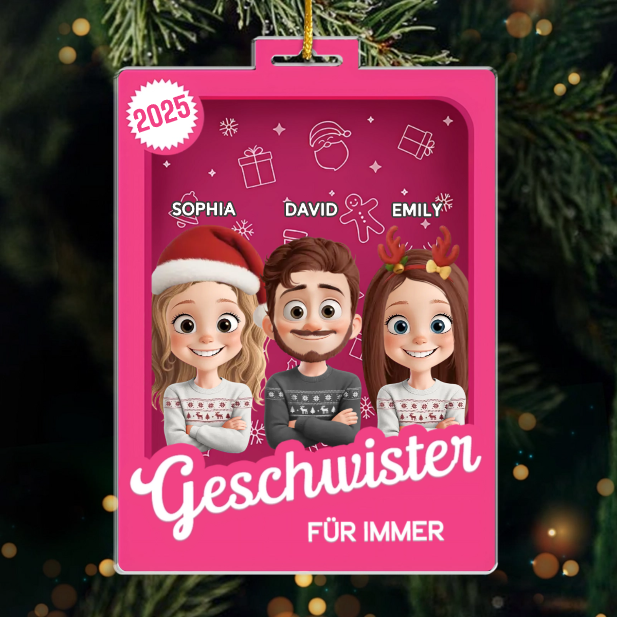Personalisierter Acrylanhänger mit 2-6 Personen oder Haustieren Christbaumschmuck für Familie und Freunde