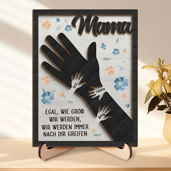 Personalisierte Holztafel mit Hände für Mama und Oma