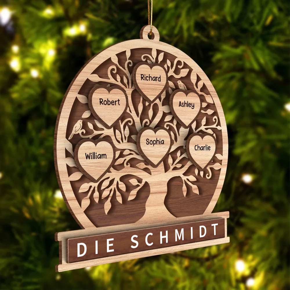 Familienbaum- Personalisierter Holzanhänger in 2 Lagen Christbaumschmuck