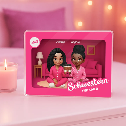 Pyjama-Party-Personalisiertes Acrylblock mit 2-6 Frauen Geschenk für beste Freundin und Schwester