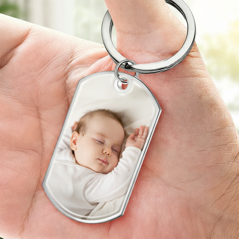 Der Moment, als du...Foto Schlüsselanhänger mit Gravur Edelstahl-Schlüsselanhänger mit Expoxidharz