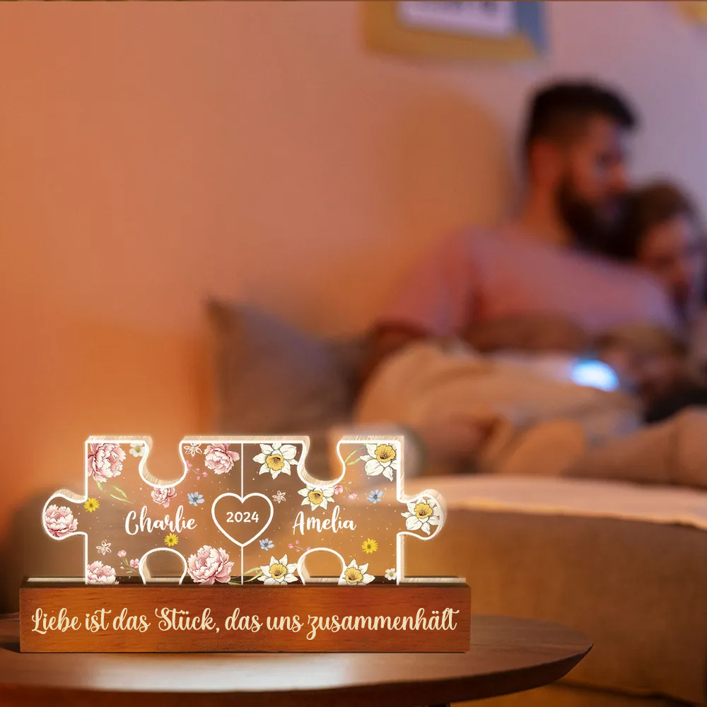 Puzzle-Personalisertes Nachtlicht mit Geburtsblumen für Liebespaar