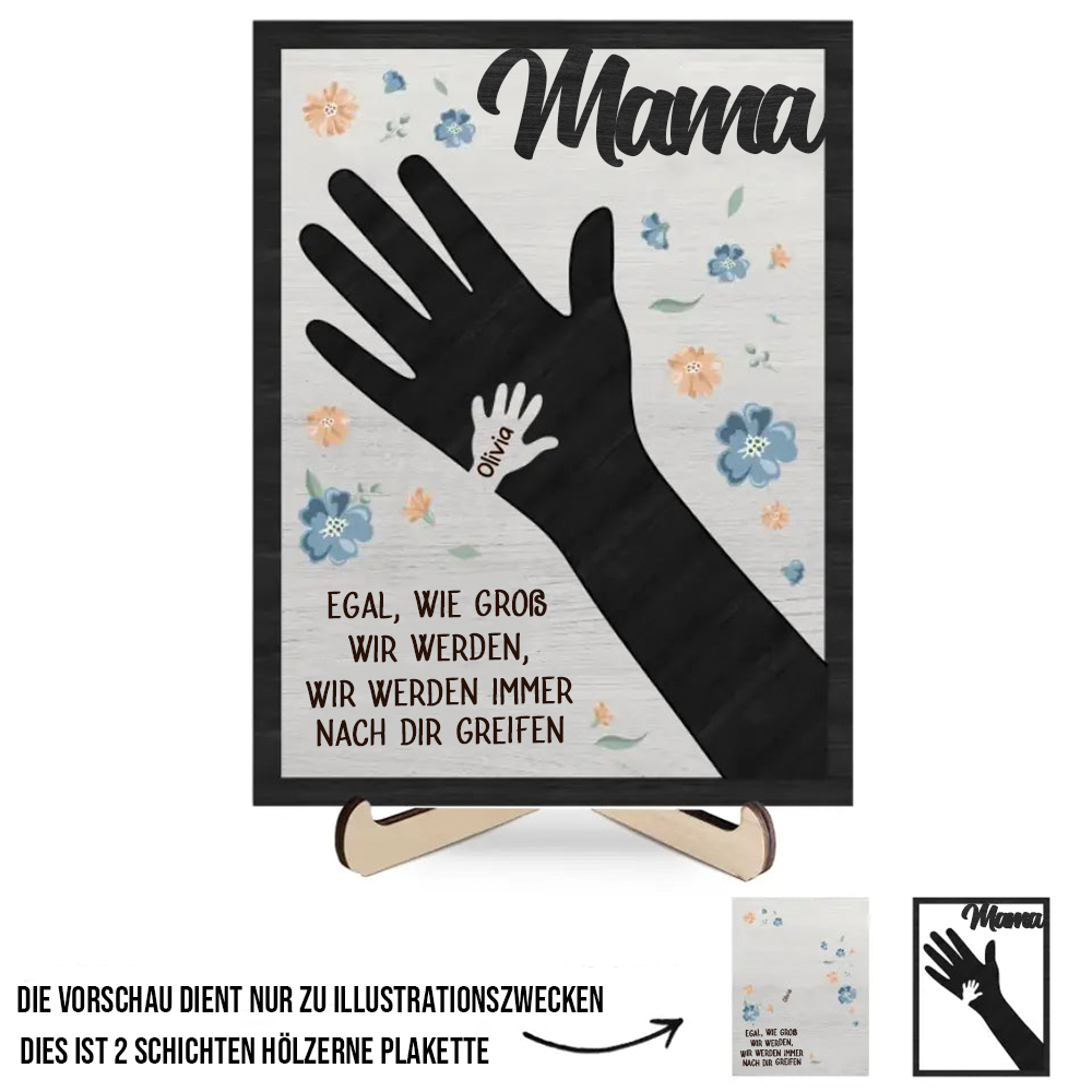 Personalisierte Holztafel mit Hände für Mama und Oma
