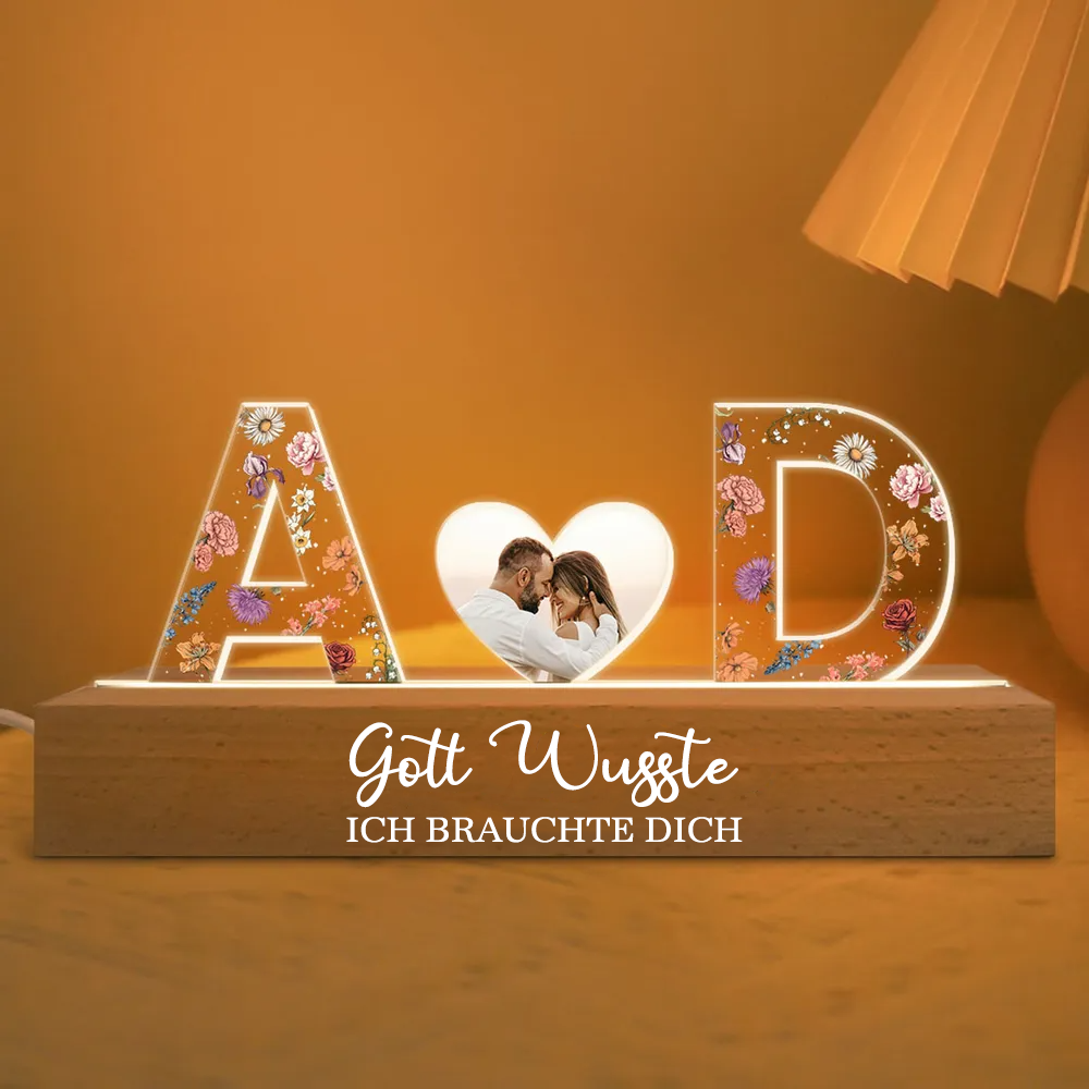 2 Buchstaben Personalisiertes LED-Nachtlicht mit Foto und Spruch